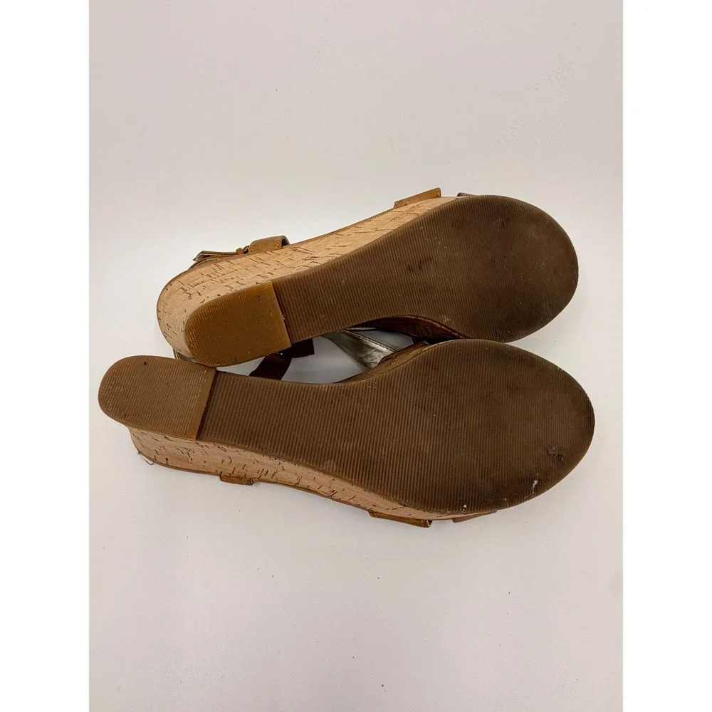 Guess WGKayce Womens Tan Brown Cork Platform Wedge Strappy Sandals Size 7M